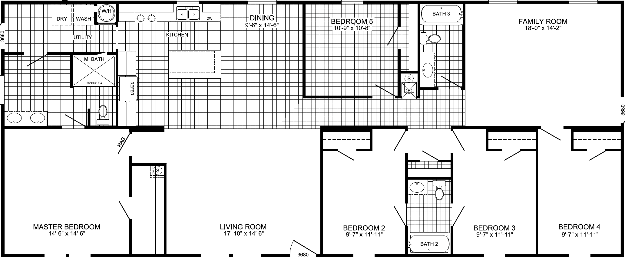 The rock floor plan home features